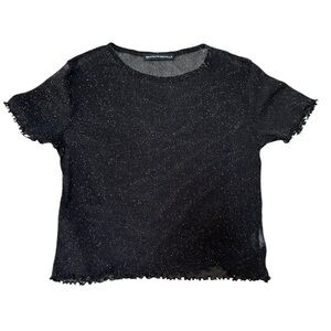 Brandy Melville black mesh sparkle lettuce trim top